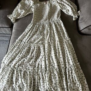 Ivy City Co Madeline Dress in Blue; White and Blue Ruffled Tiered Midi Sundress